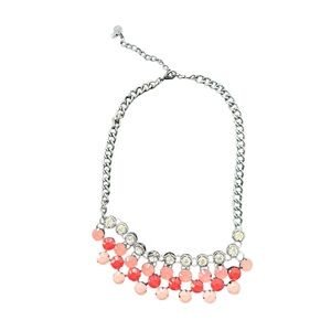 Vera Wang Gunmetal Bib Necklace w Rows of Crystals in Pinks & Clear, 18 Inches